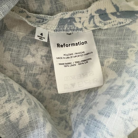 Reformation | Dresses | Reformation Elmer Linen Dress Porcelainblue White Us Size 4 | Poshmark